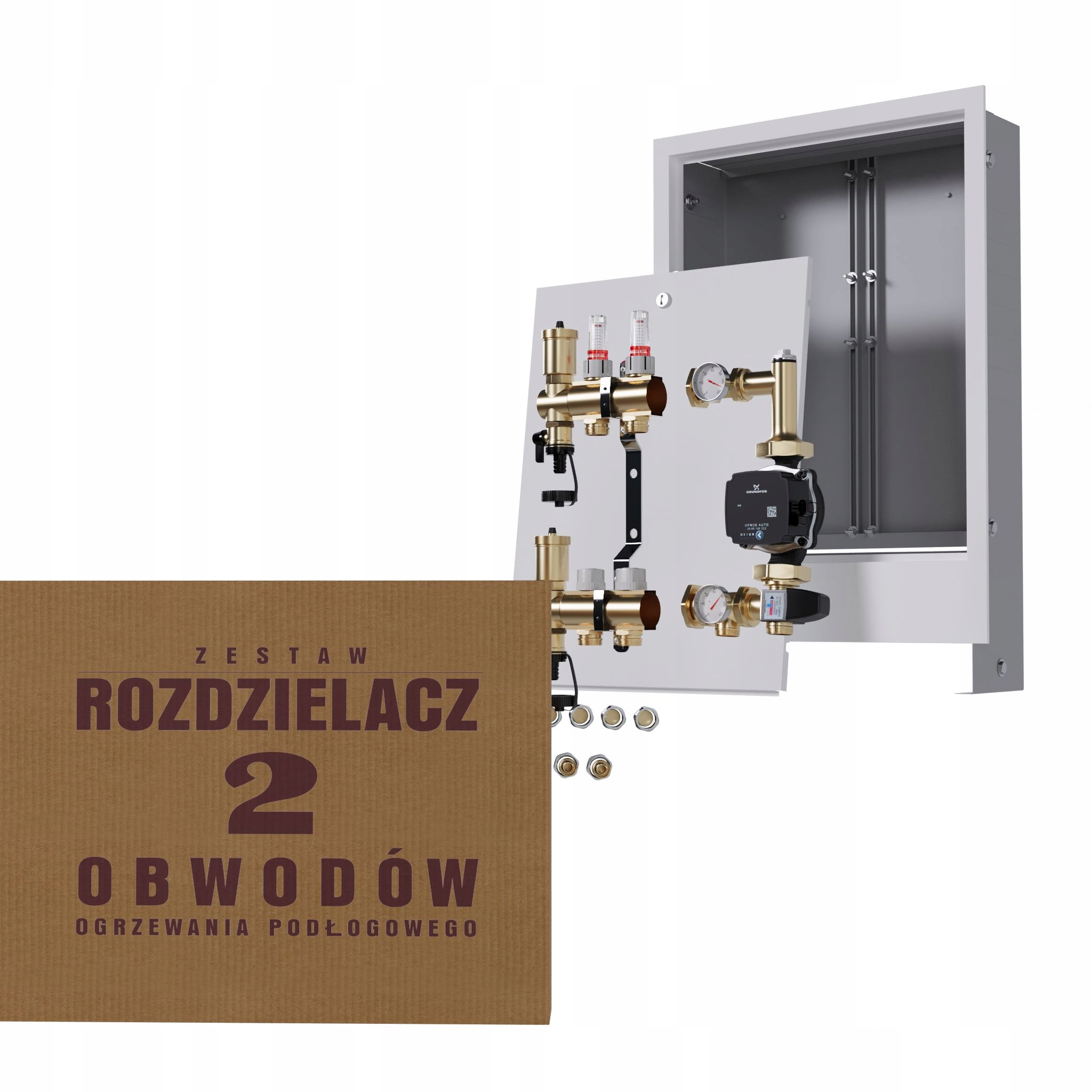 Rozdělovač pro podlahu 2 čerpadla Grundfos podomítková skříňka Pex