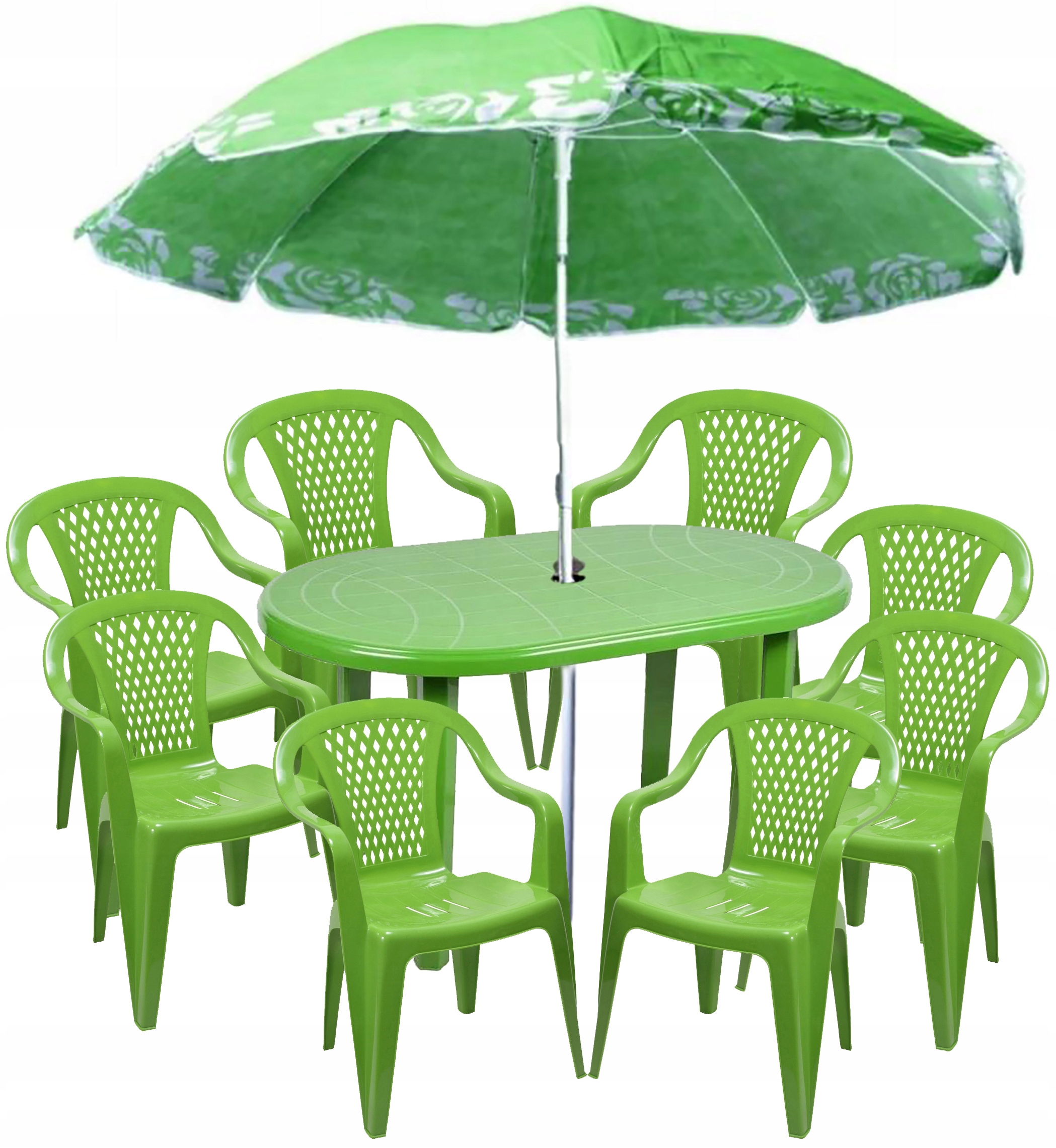 

8+1 Zestaw Ogrodowy Stół Parasol Krzesła Limonka