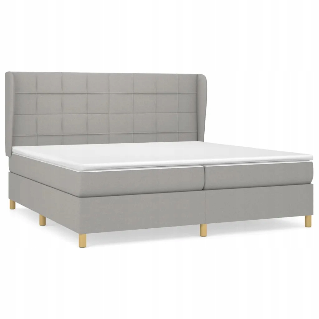 Kontinentální postel světle šedá 203 x 203 x 118/128 cm se 2 matracemi 100 x