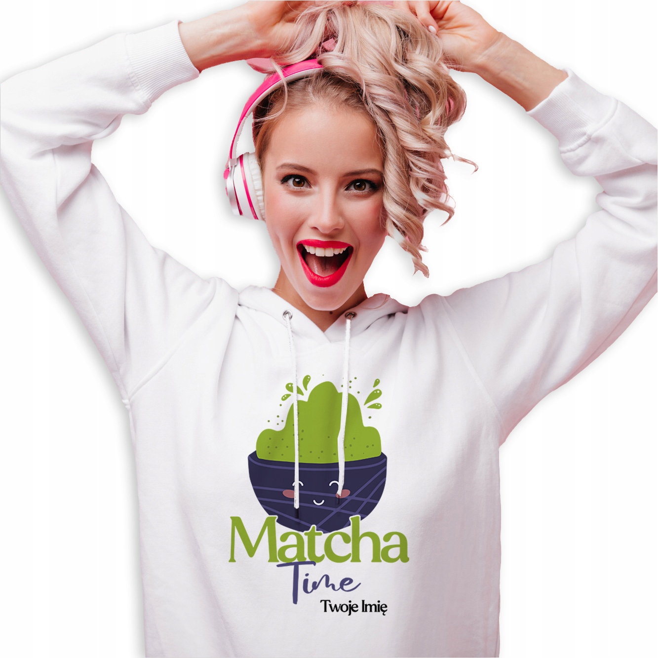 Mikina Bílá Módní Mikina pro milovnici Matchy Matcha Time Jméno M