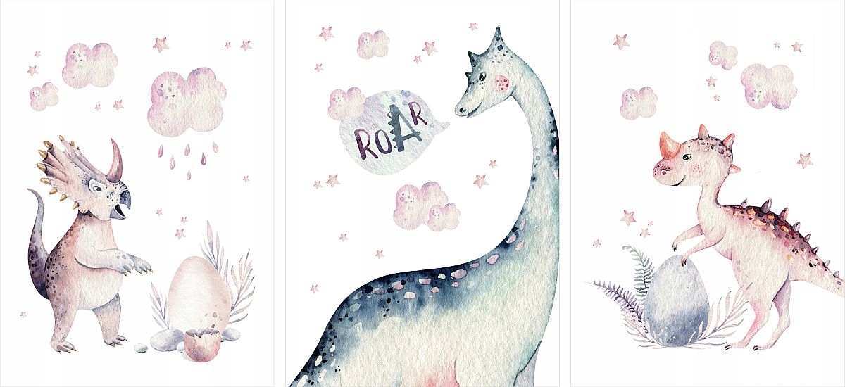 ZESTAW 3szt PLAKATY wytwory, dla chłopca dinozaury A3 Marka bez marki