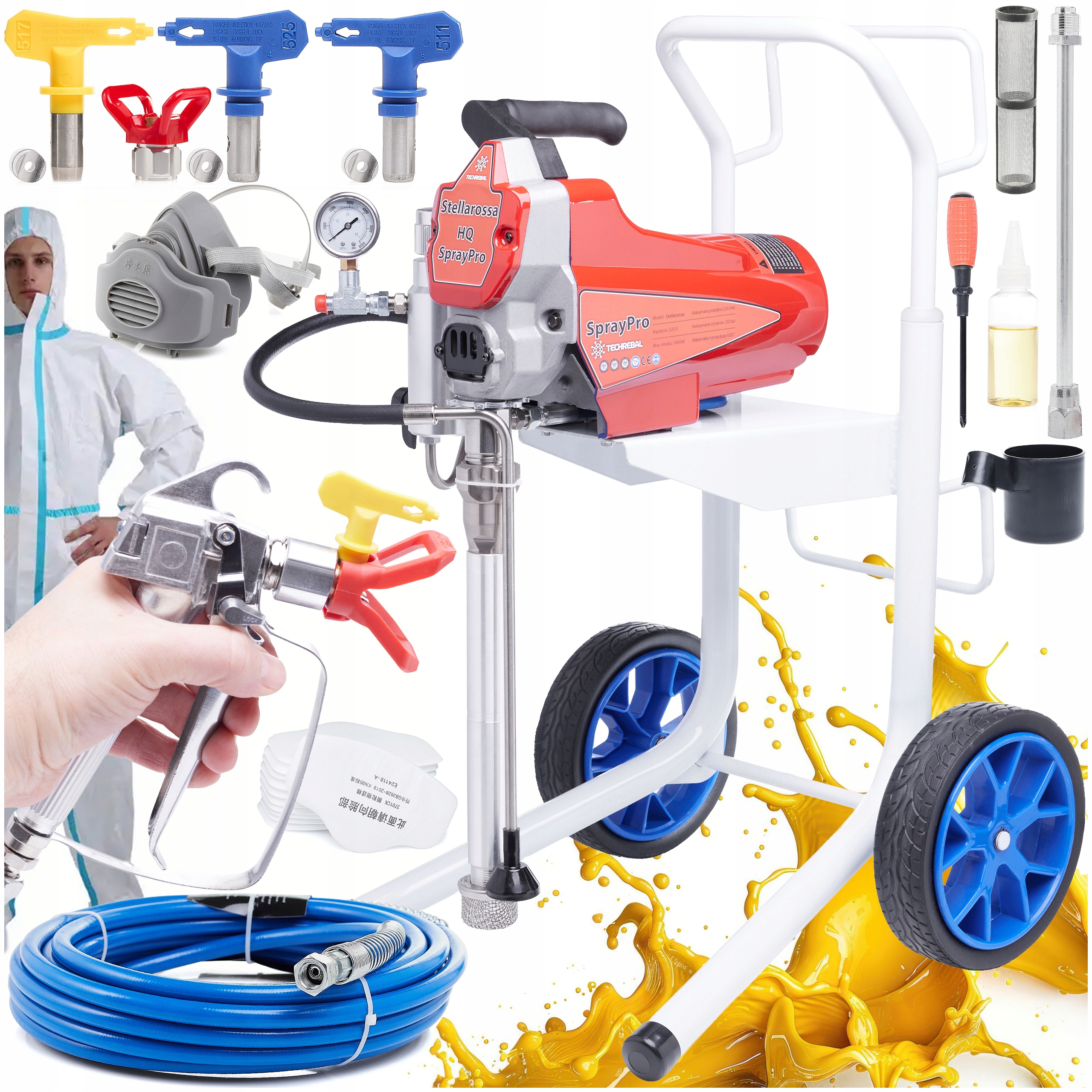 Agregat Malarski Tłokowy Wysoka Rama 1800W 2.5L/MIN 3xDYSZA Maska Kombinezo