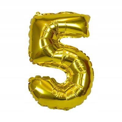 Balon foliowy cyfra 5 piątka na patyczku złota