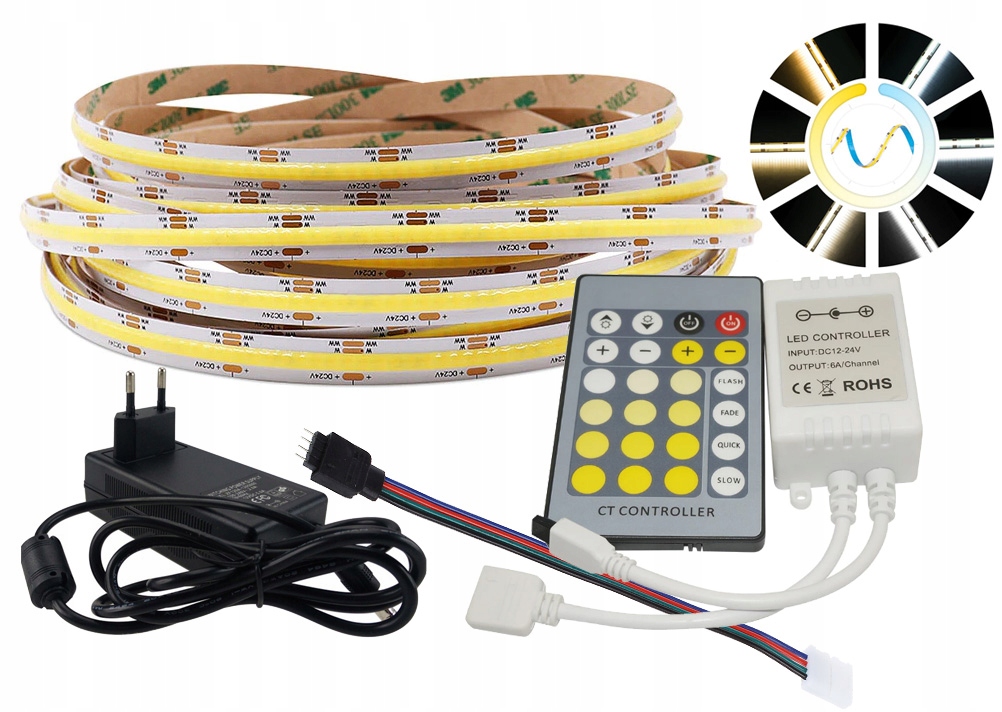

Zestaw led Cct Cob 24V 14w/m neon 2m Sterownik Ir