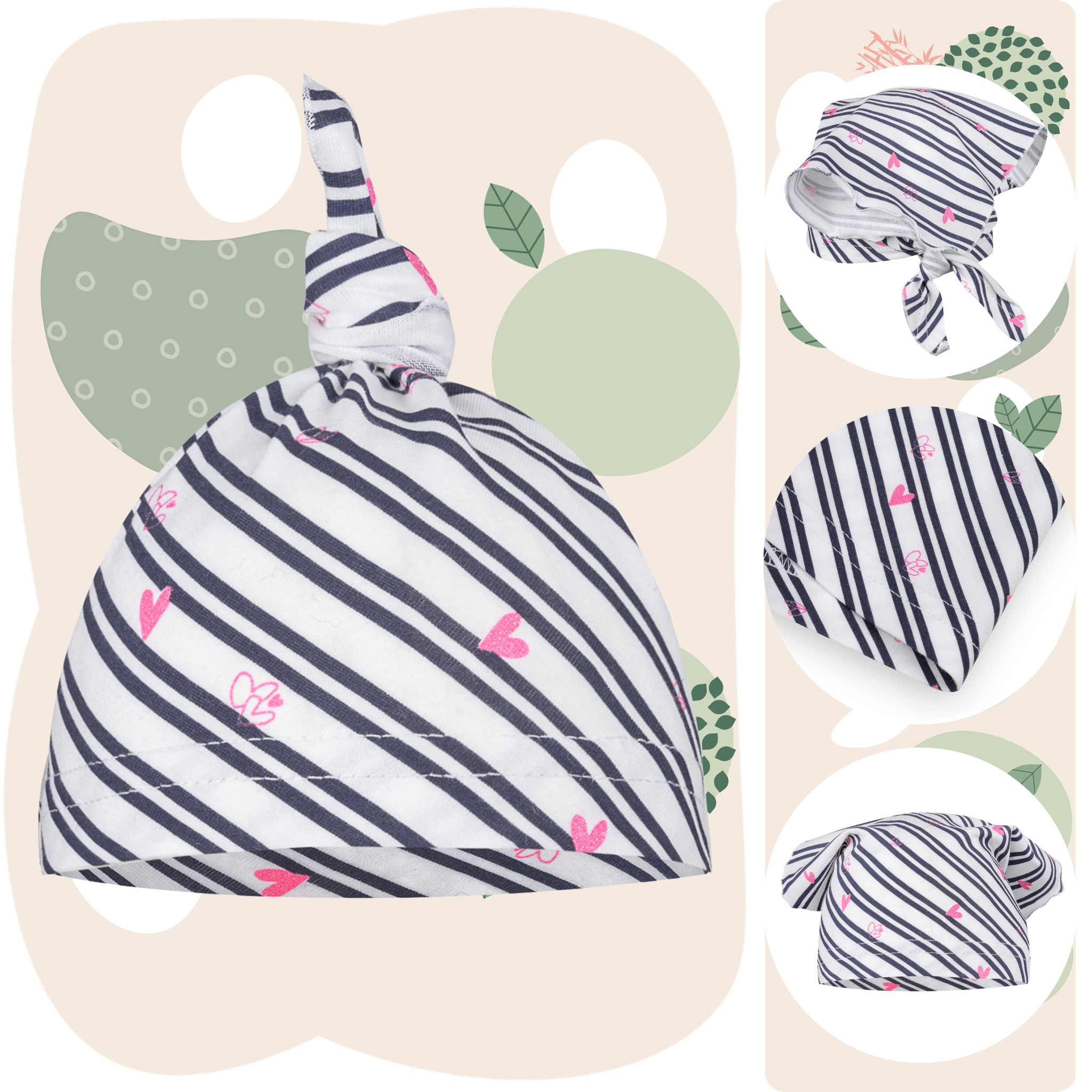 Chustka na głowę bawełniana granatowa paski 38 40 Wiek dziecka 0 +