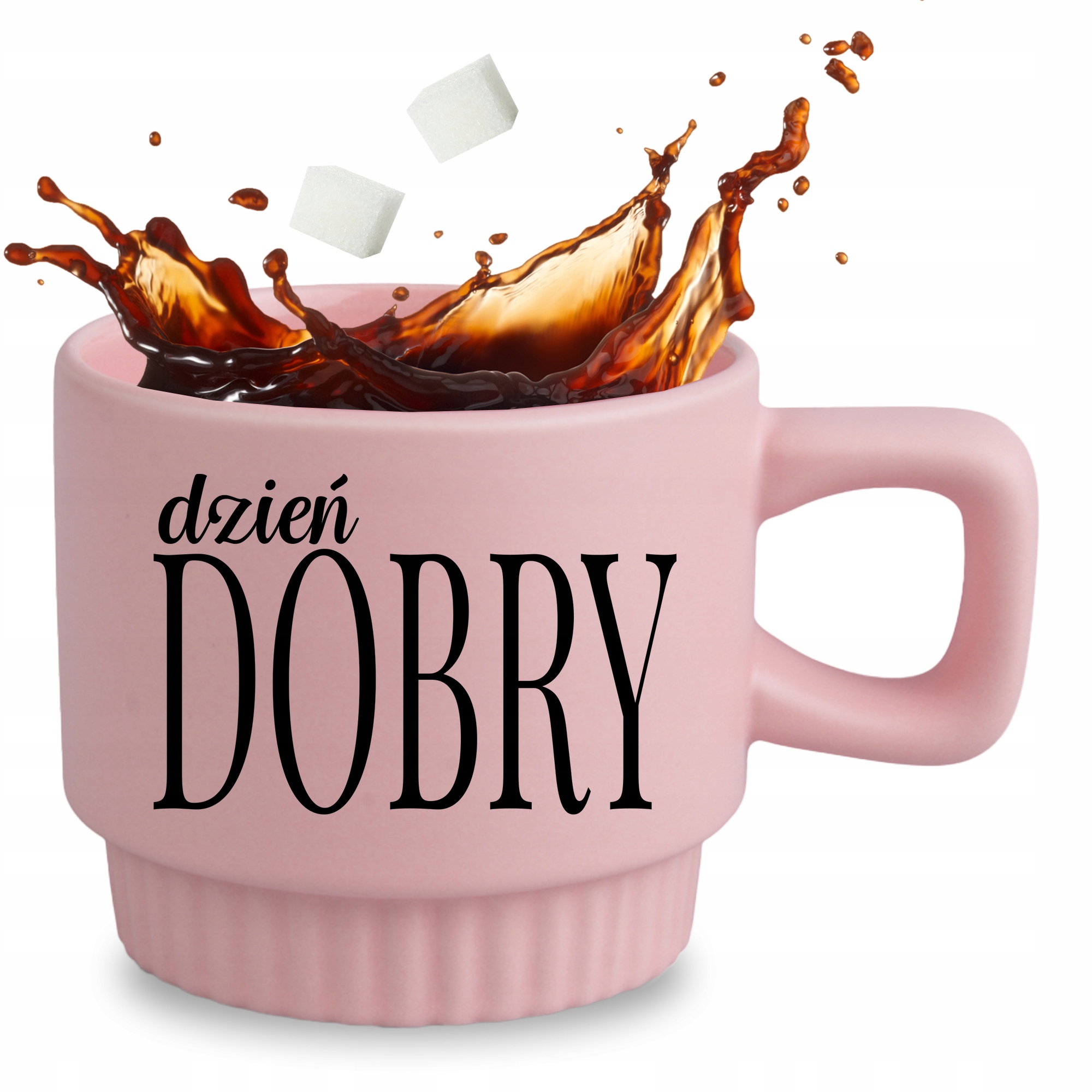 Ružový Ryhovaný Hrnček S Potlačou, Výnimočný Darček Do Práce, Dobrý Deň