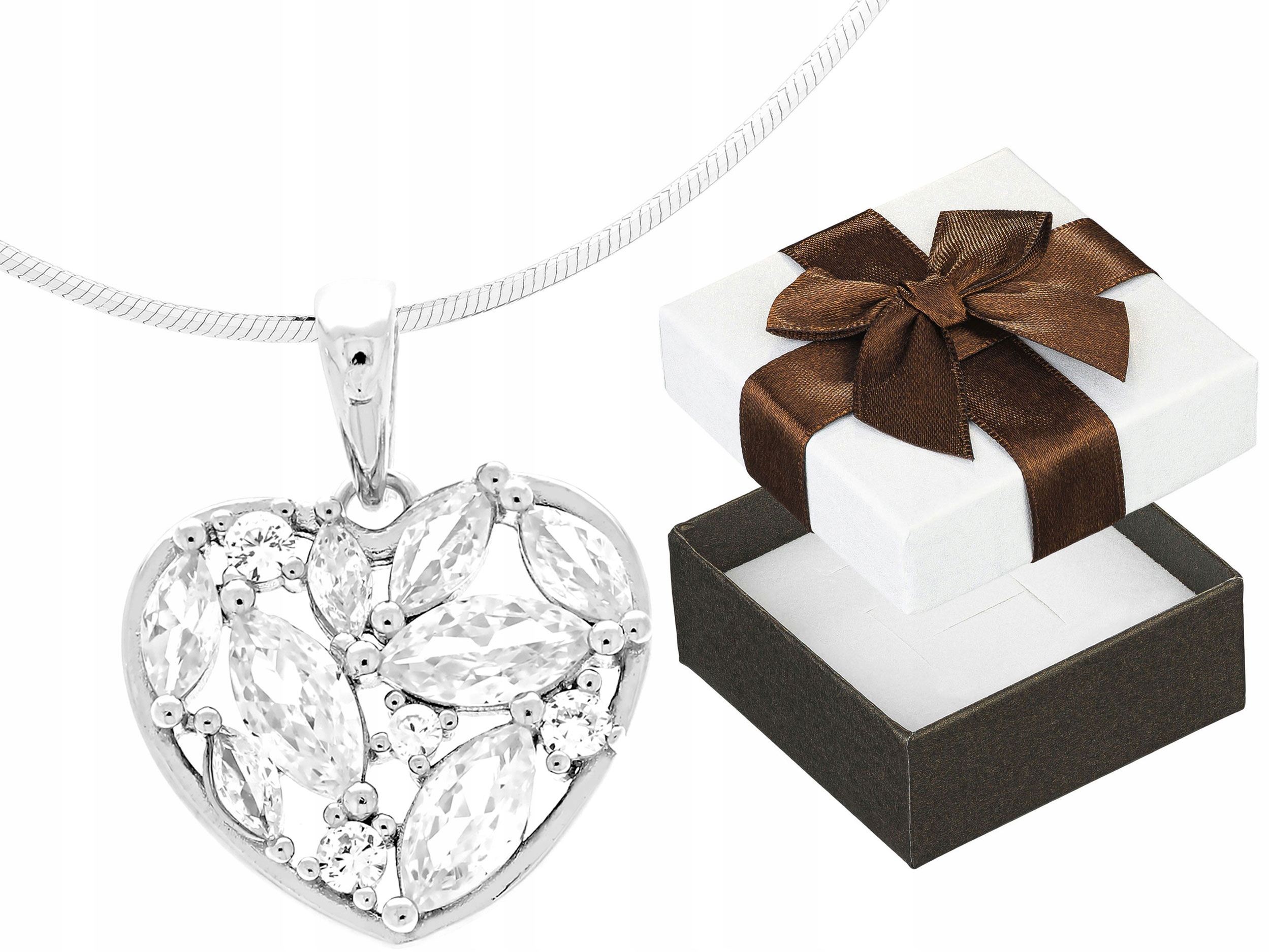 Dlouhý Stříbrný Dámský Prolamovaný Náhrdelník Srdce se Zirkony Srdíčko 55