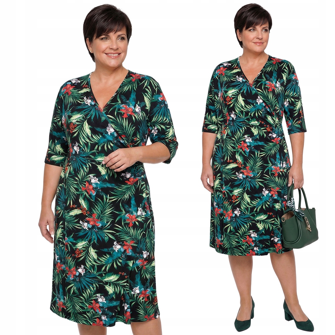 Šaty zelené tropické listy plus size velikost 58