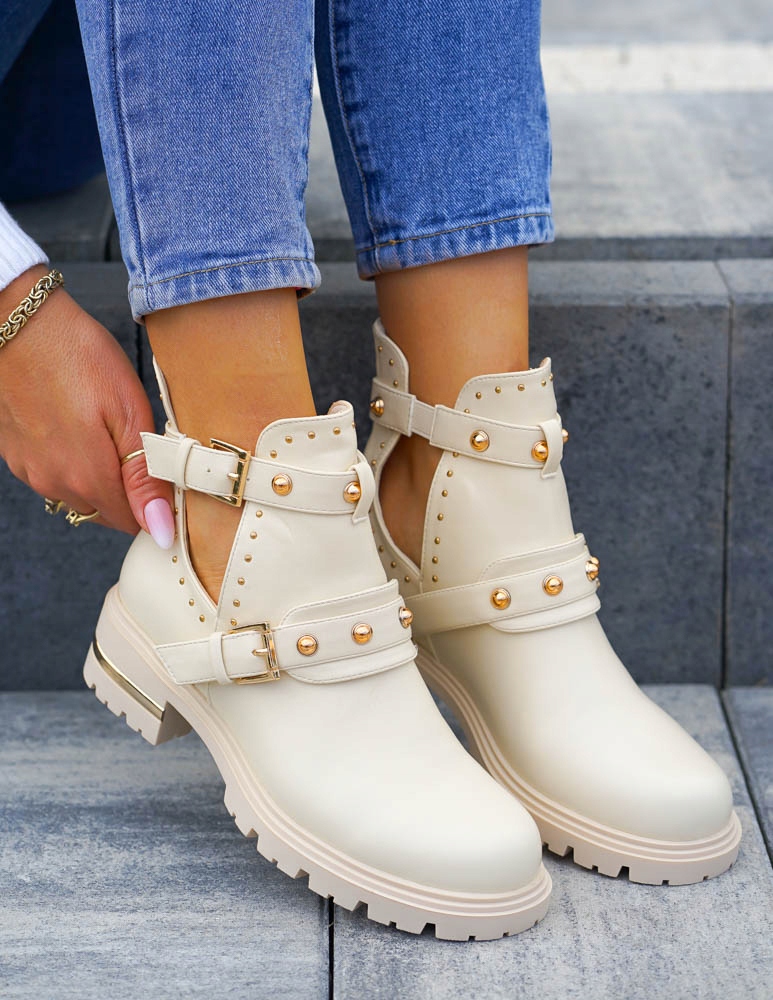 Beżowe Botki Damskie Ze Skóry Z Wycięciem Jannet40 Oryginalne opakowanie producenta pudełko