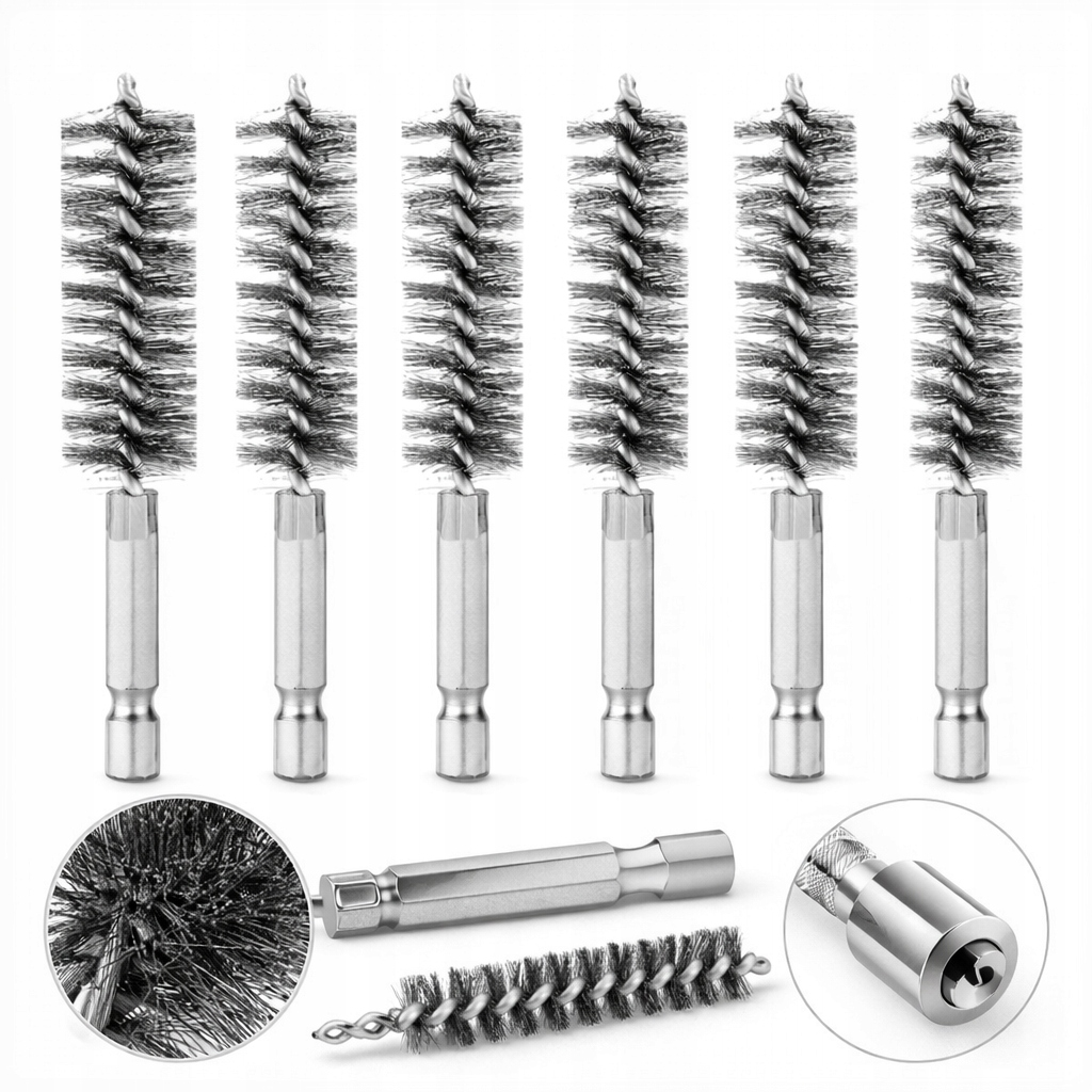 Szczotka Cylindryczna Druciana Trzpieniowa Wycior Do Rur Zestaw 12szt.