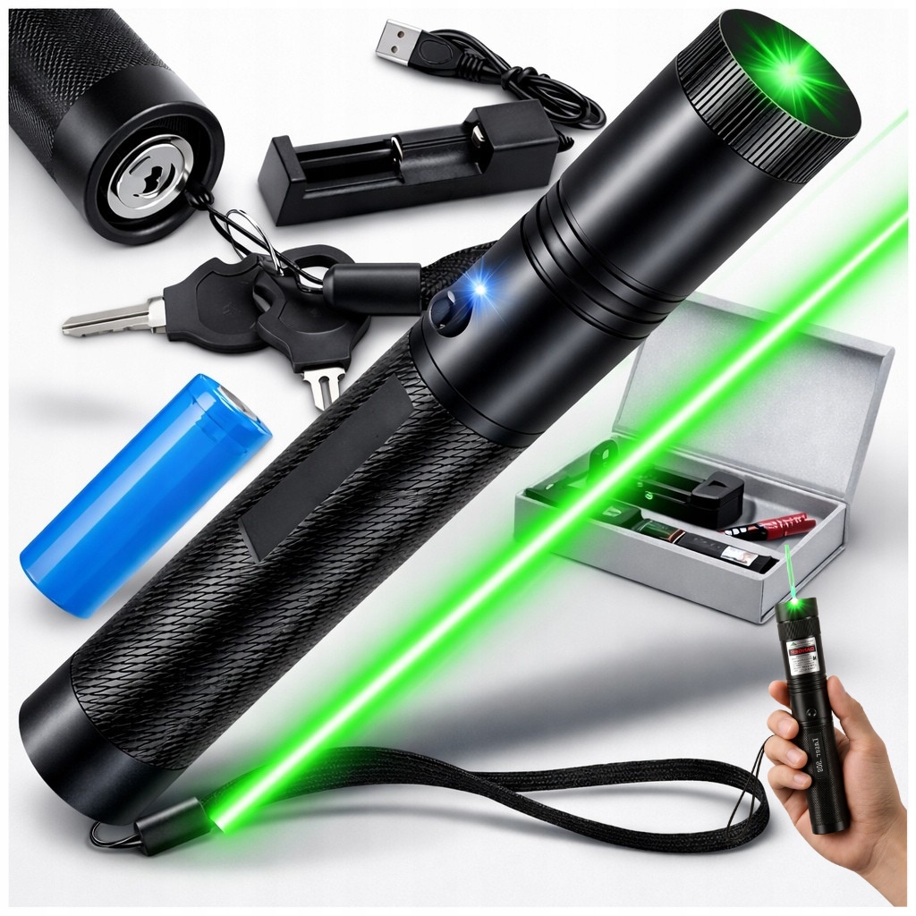 Laserový Indikátor Zelený Usb Výkonný Pointer Velký Dosah Akumulátor