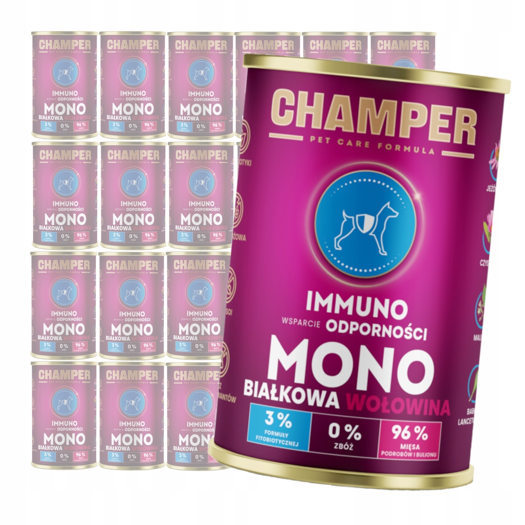 Levně Champer Immuno Monoproteinové 24x400g Vlhké Krmivo pro psy s hovězím masem