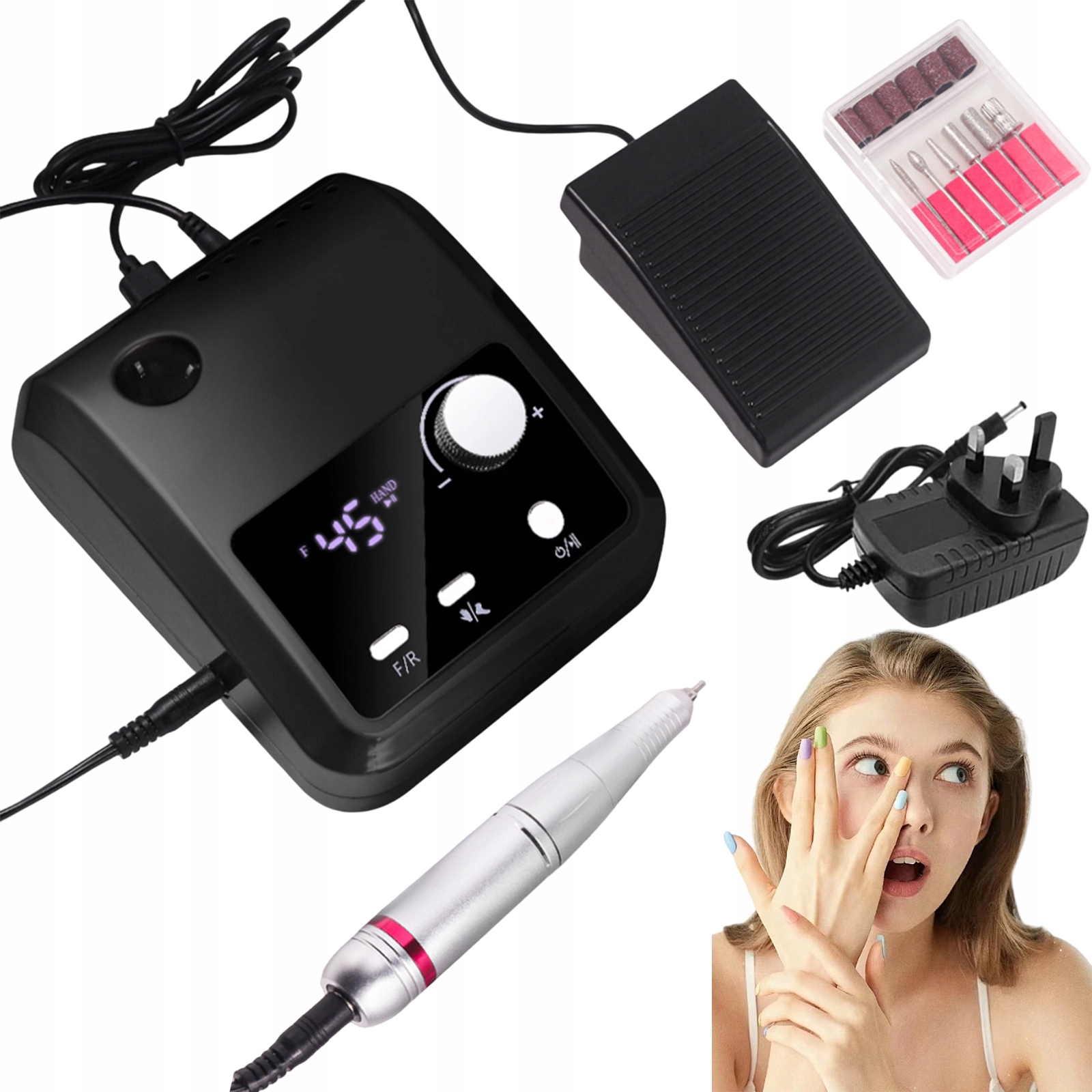 Elektrická Bruska Na Manikúru A Pedikúru 45000 Rpm S Pedálem, Černá