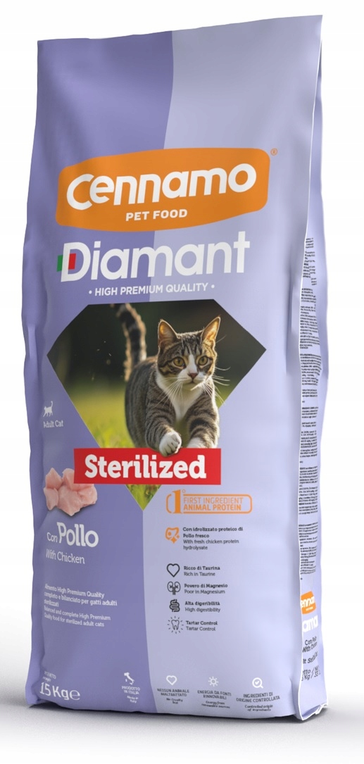 Diamant Premium Micio Sterilized Pollo Kurczak 15KG * Cennamo *