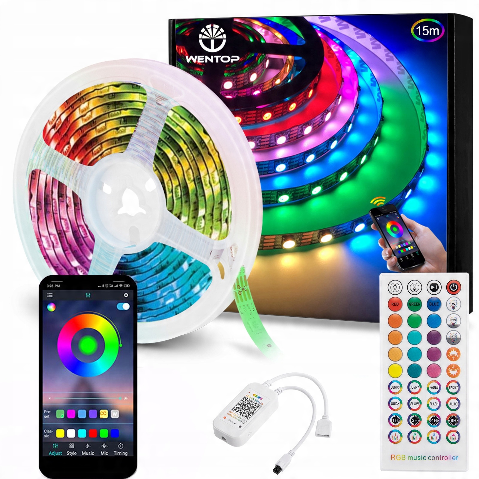 

Taśma Led Rgb 15m Bluetooth muzyka pilot App