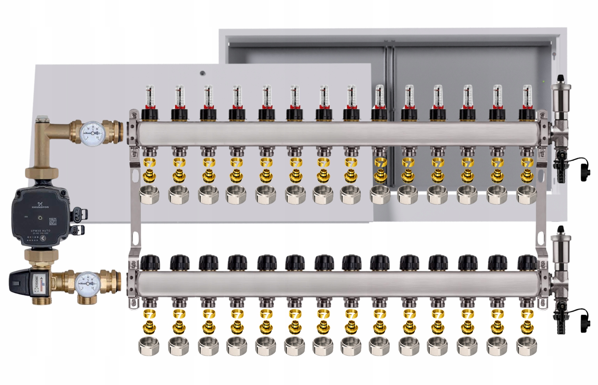 Nerezový rozdělovač pro podlahovku 14 box Pompa Grundfos Pex