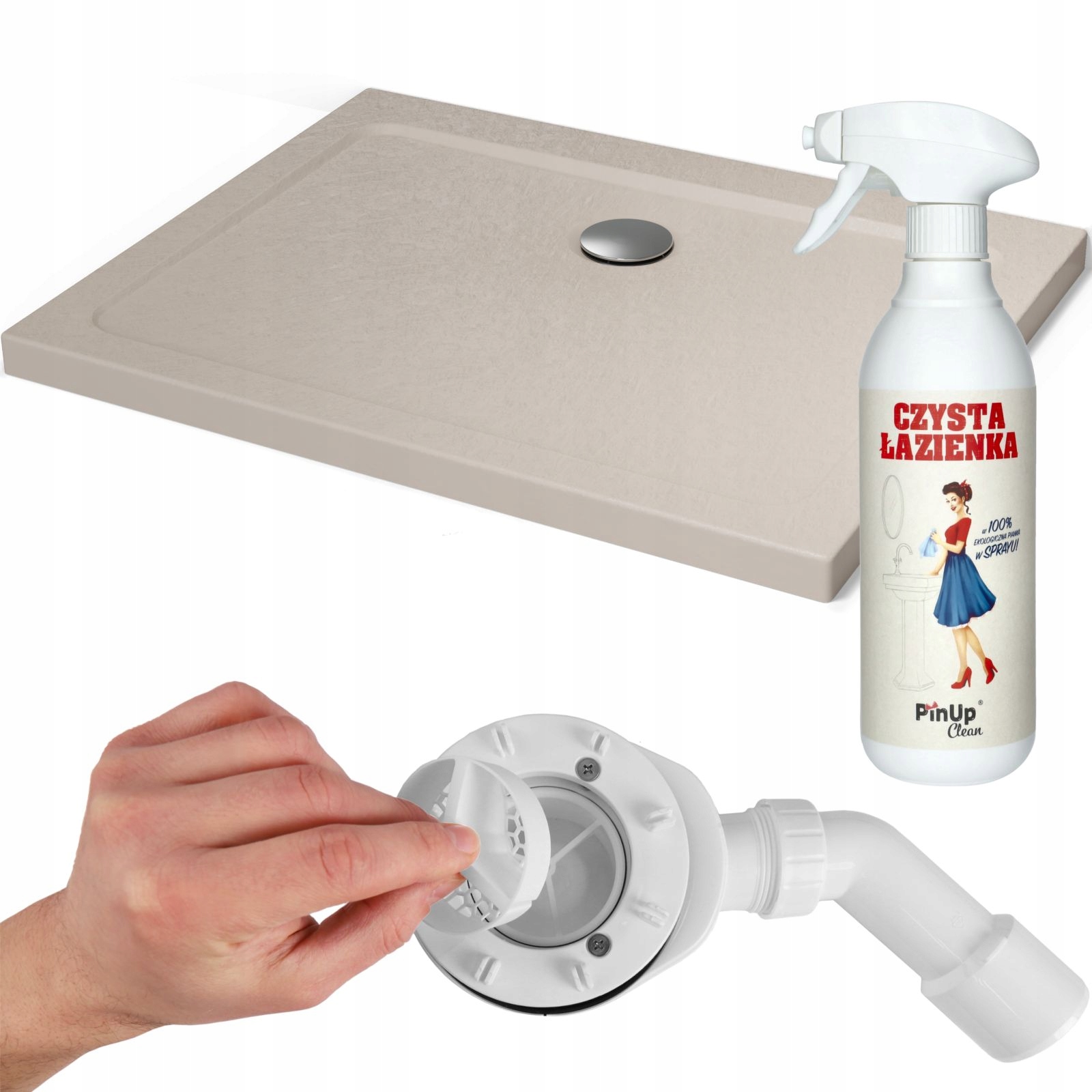 Brodzik 100x90 prostokątny niski antybakteryjny Kaszmirowy syfon Standard
