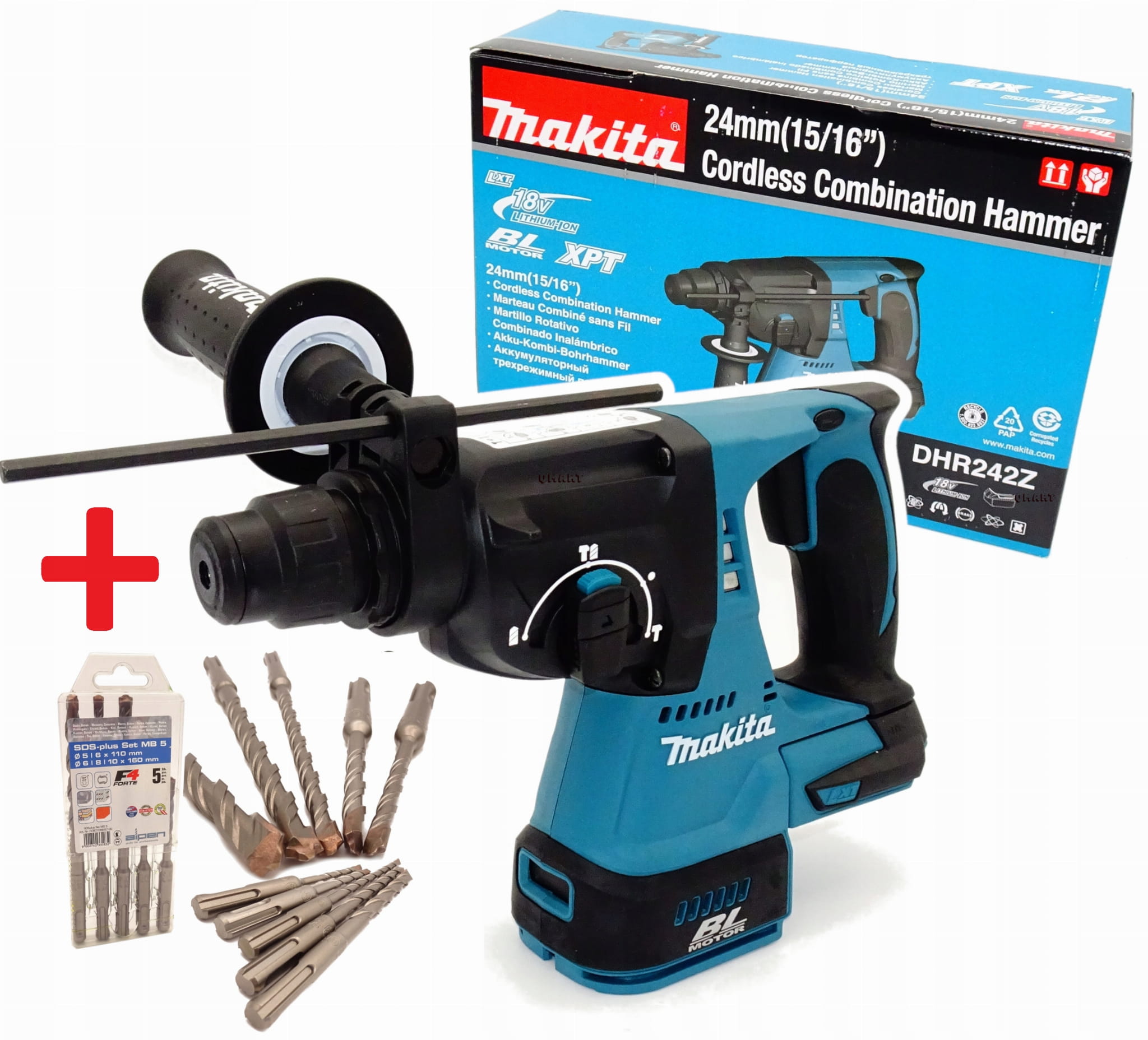 Makita DHR242Z Młotowiertarka Sds+ Plus 2J 18V 3-Funkcyjna Lxt Body Wiertła