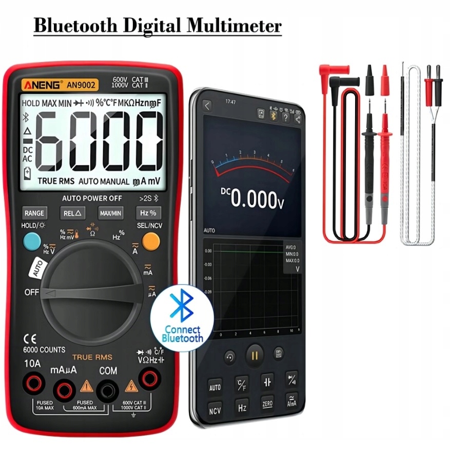 Multimetr Aneng AN9002 s Bluetooth True Rms termočlánkem