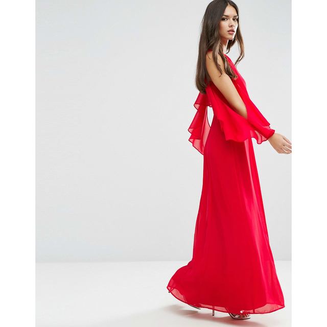 ASOS - czerwona sukienka maxi cold shoulders - 40