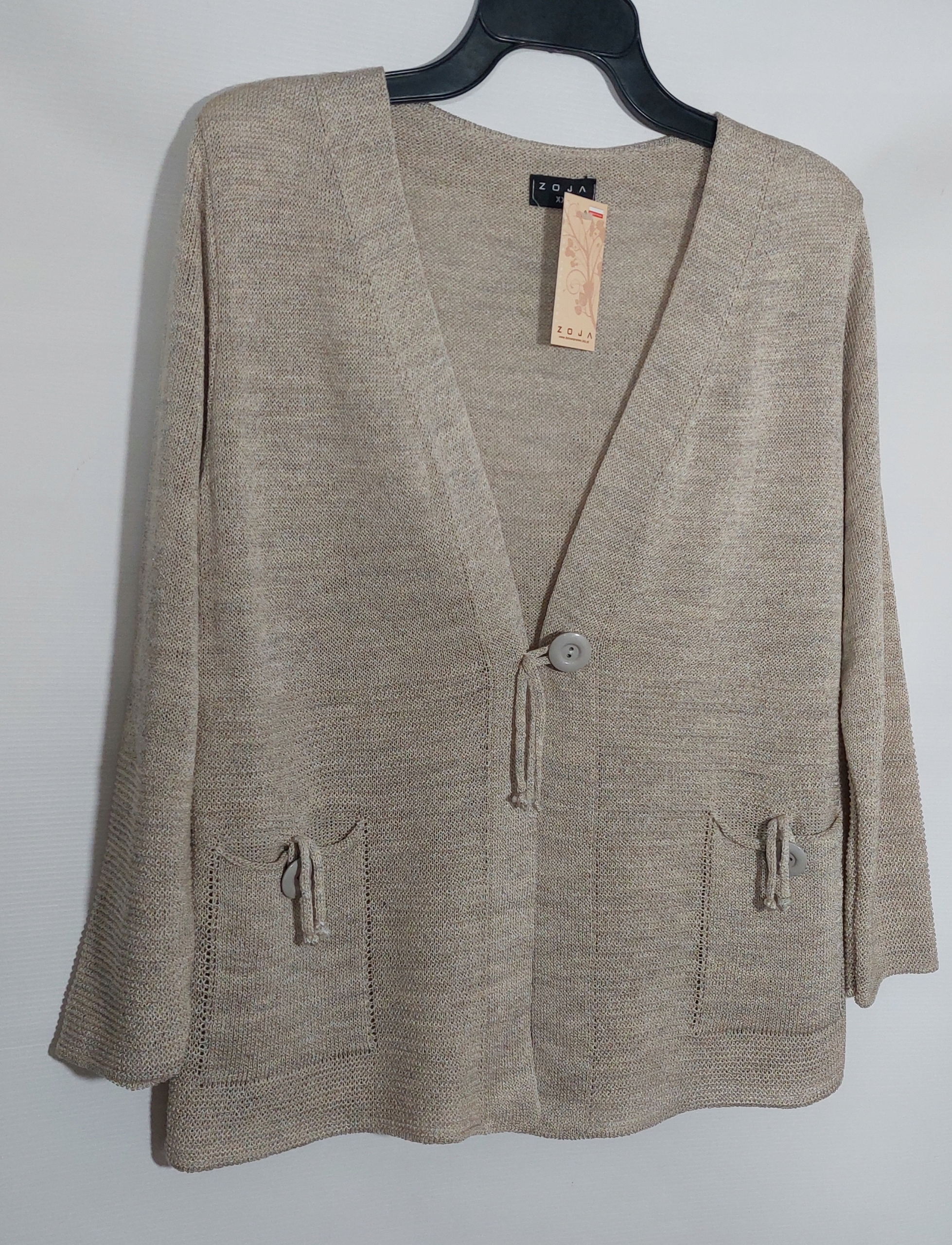Zoja sweter żakiet beżowy z kieszonkami rozpinany r XXXL Rozmiar 3XL