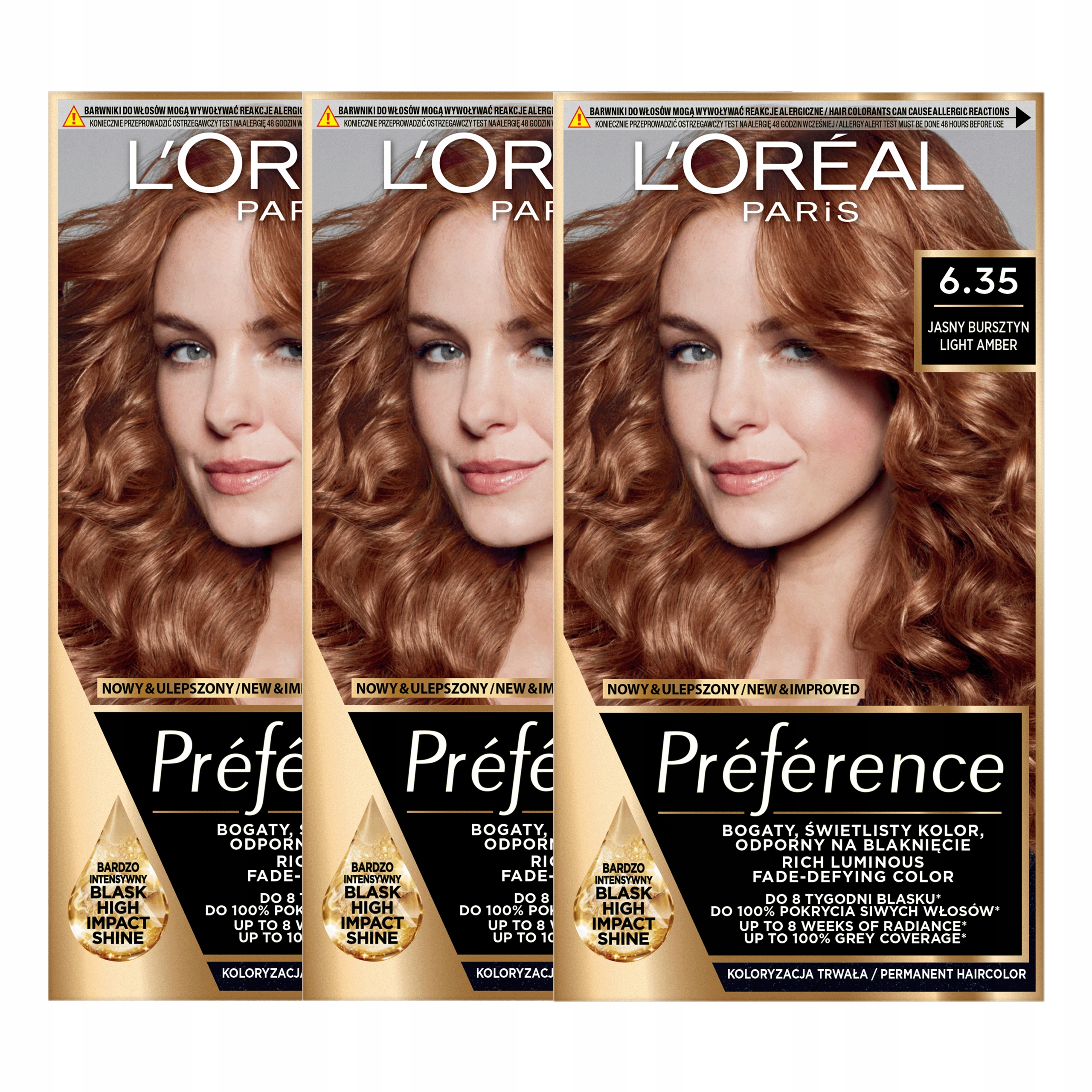 Zestaw 3x L'Oréal Preference Farba Do Włosów 6.35 Havana Jasny Bursztyn