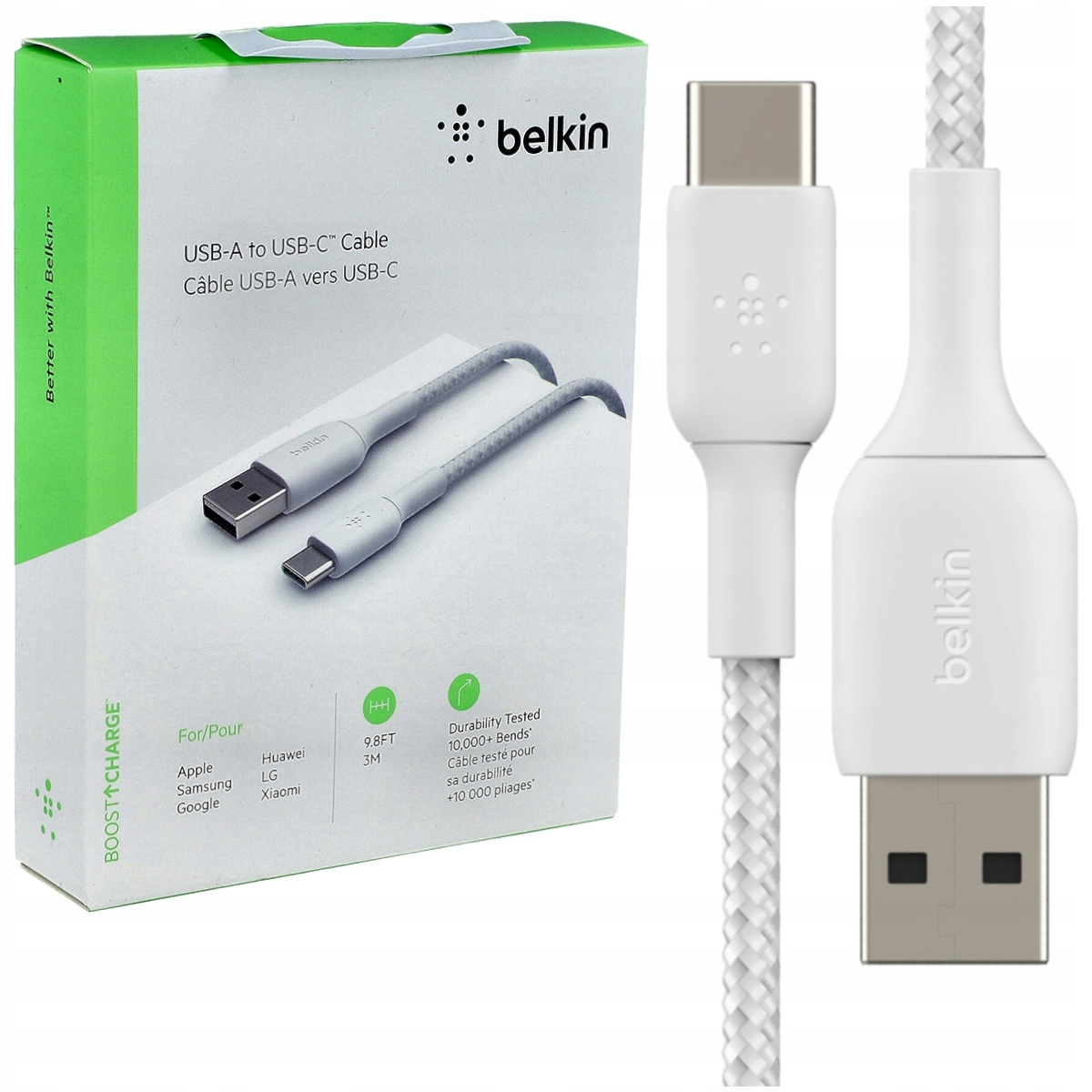 Kabel Usb-a Usb-c, 15W, 3m, wytrzymały, mocny, z oplotem, Belkin Braided