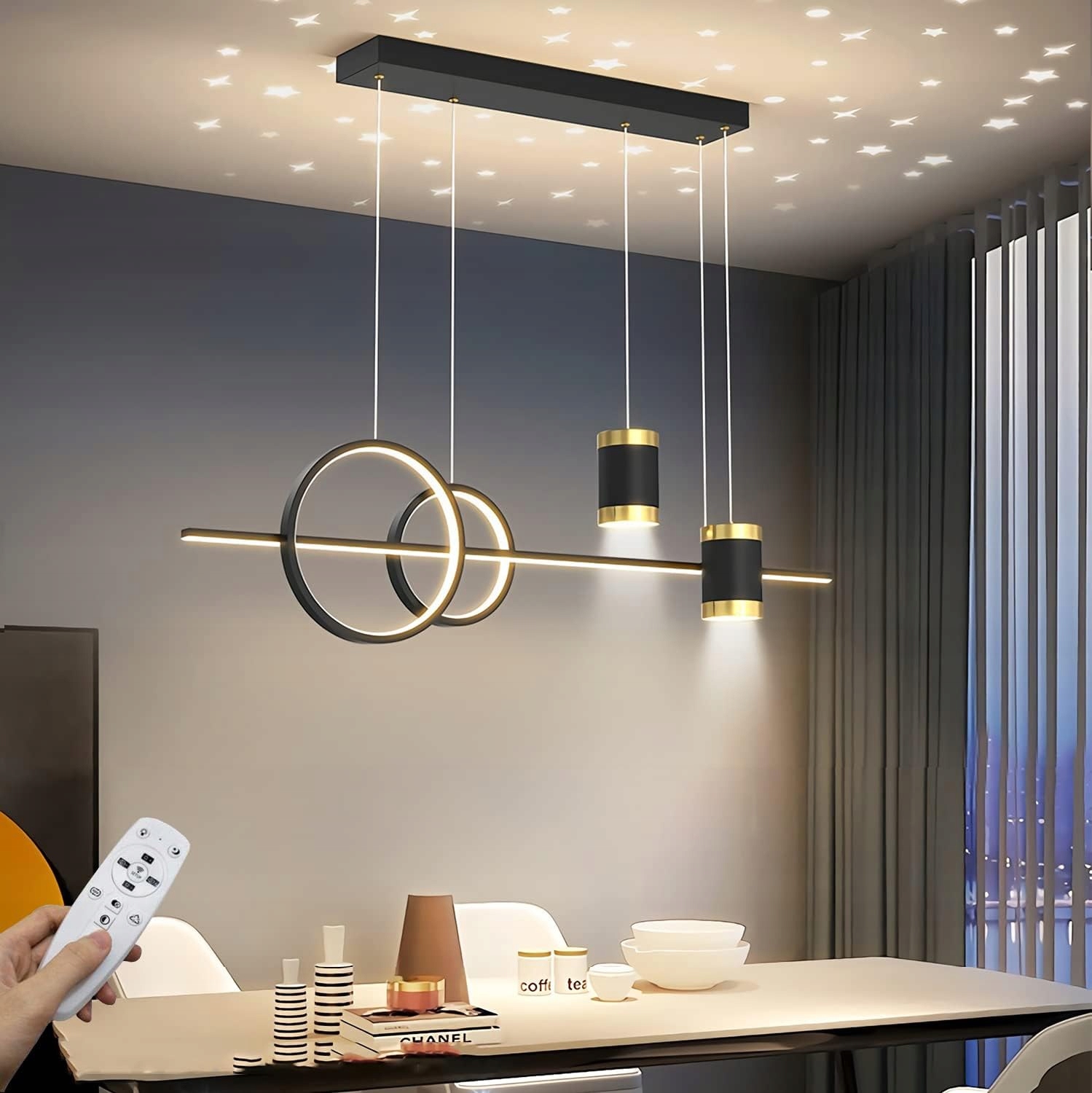 Led lustr 45W Moderní závěsná lampa Dálkový Ovladač Hvězdná obloha Elegantní
