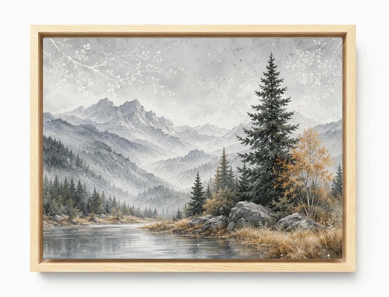 Obraz Rám American Box Krajina Hory Rieka Les Strom Balíčky Hmla 80x60