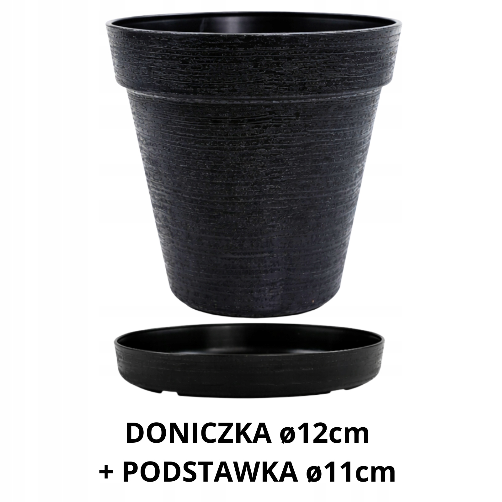 Doniczka LOFT 12 cm + Dopasowana Podstawka, Stylowy Zestaw EKO, CZARNY