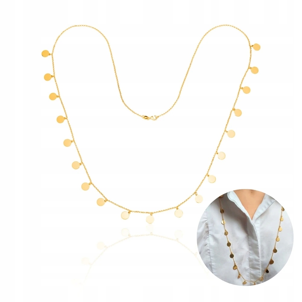 Dlouhý Pozlacený Náhrdelník Stříbro 925 Kroužky Na Svetr