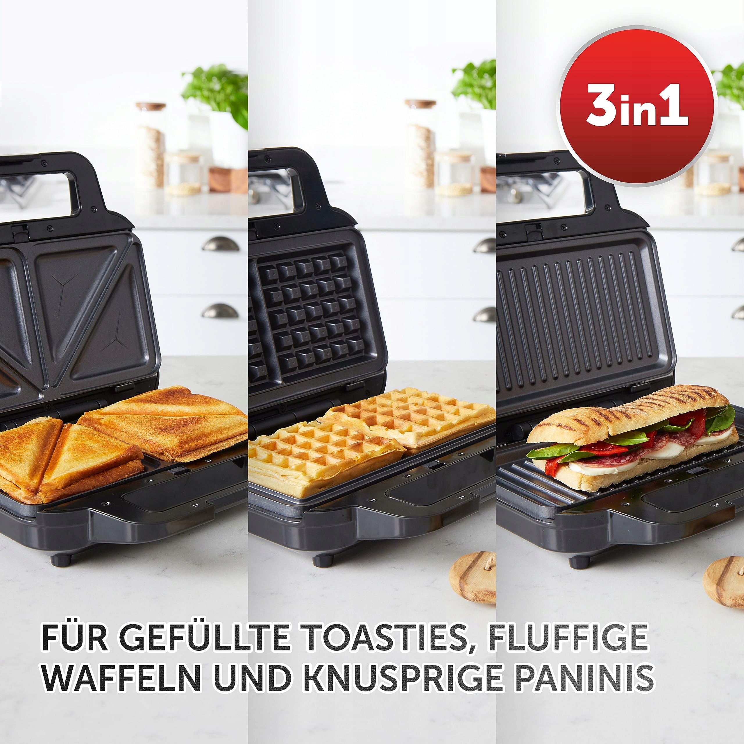 BREVILLE 3w1 Opiekacz Gofrownica Panini Czarny Stal Nierdzewna — miniatura 2
