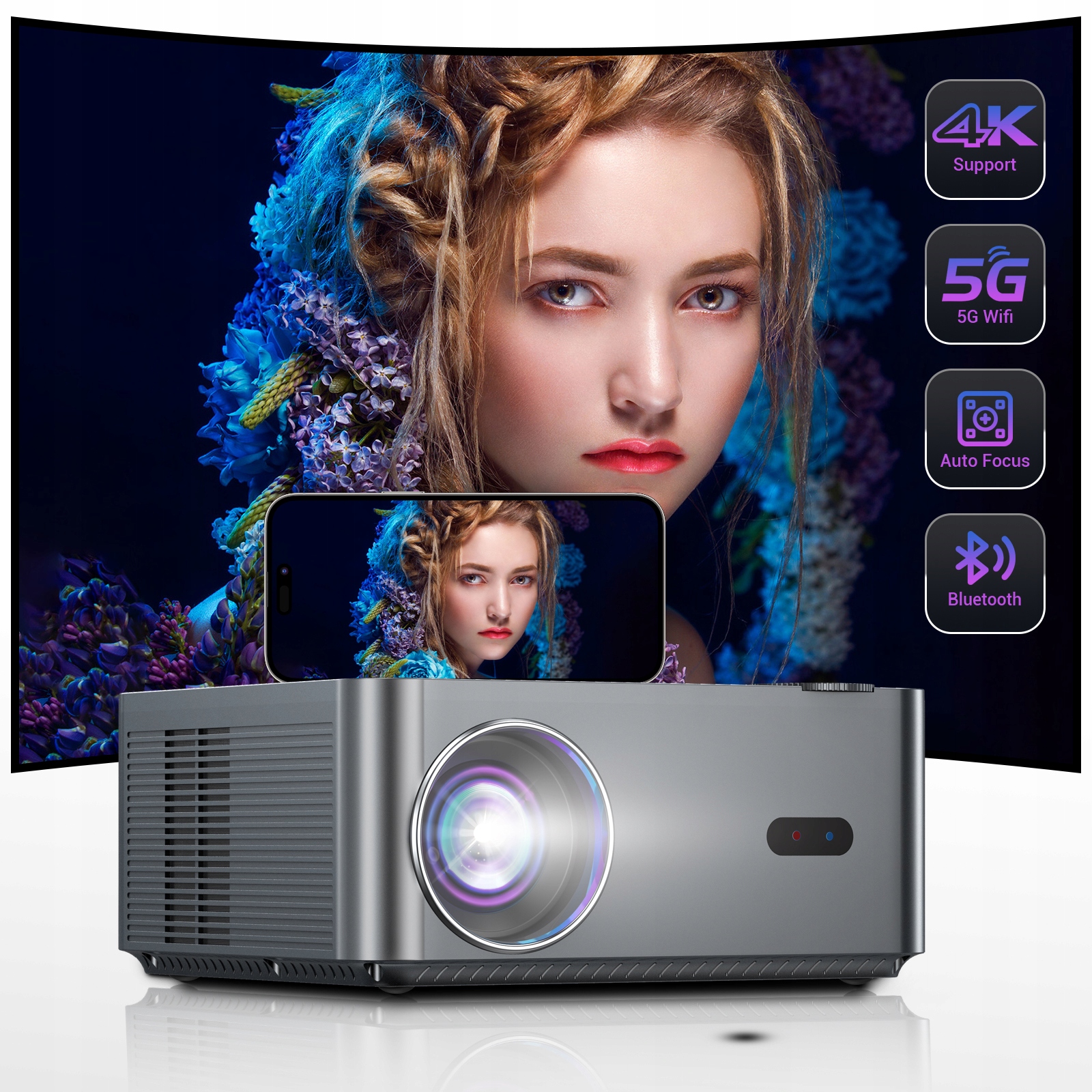 Smart Projektor LCD ANDROID 4K Netflix YouTube 1080P 500ANSI Autofokus Jasność lampy (ANSI) 500 lm