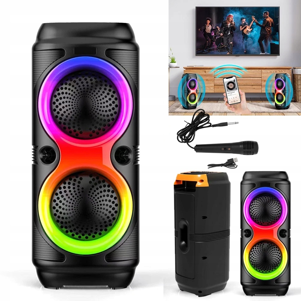 Reproduktor Karaoke Bluetooth hlasitý silný basový Led párty Boombox Partybox Rgb