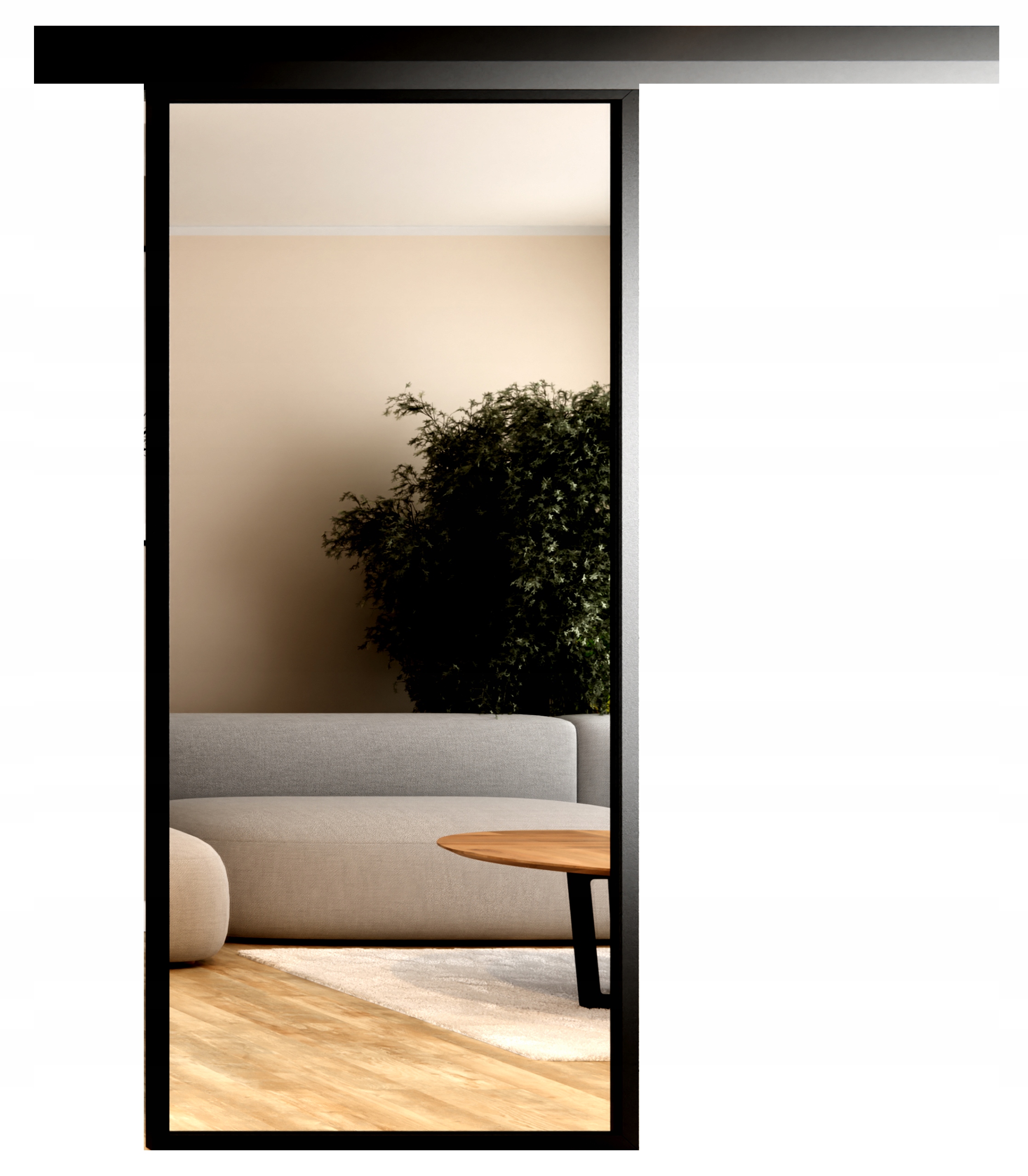 Drzwi Przesuwne System Czarna Rama 65 cm Lustro