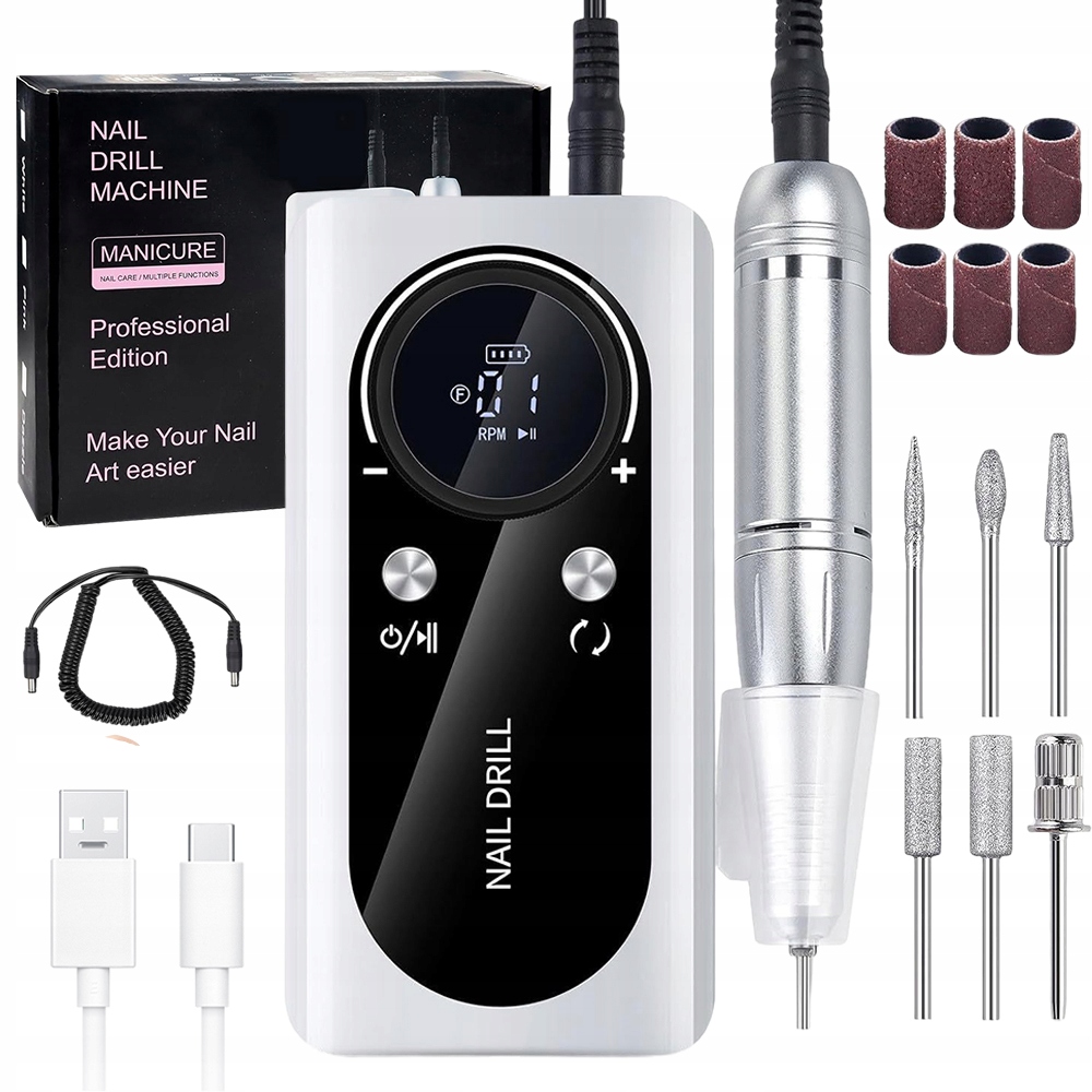 Přenosná Bruska Na Nehty Manikúra Pedikúra Sada S LCD Displejem