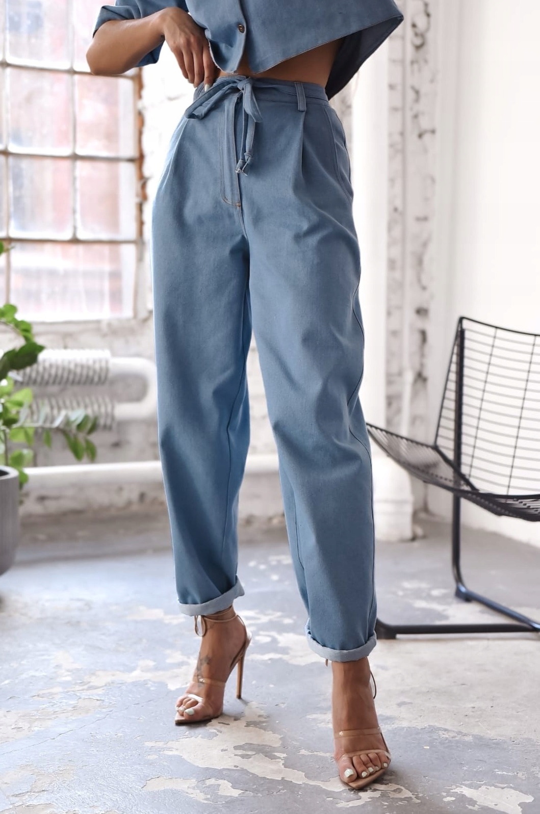 Dámské džínové kalhoty s širokým střihem, Modré, vel.