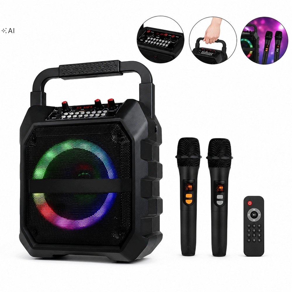 Karaoke Sada Led Reproduktoru A 2 Bezdrátových Mikrofonů K6S