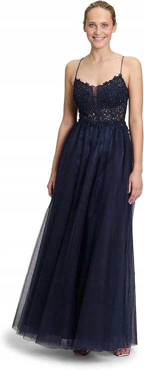 Vera Mont Tmavě Modrá Šaty S Krajkovou Horní Částí 36 Jpc