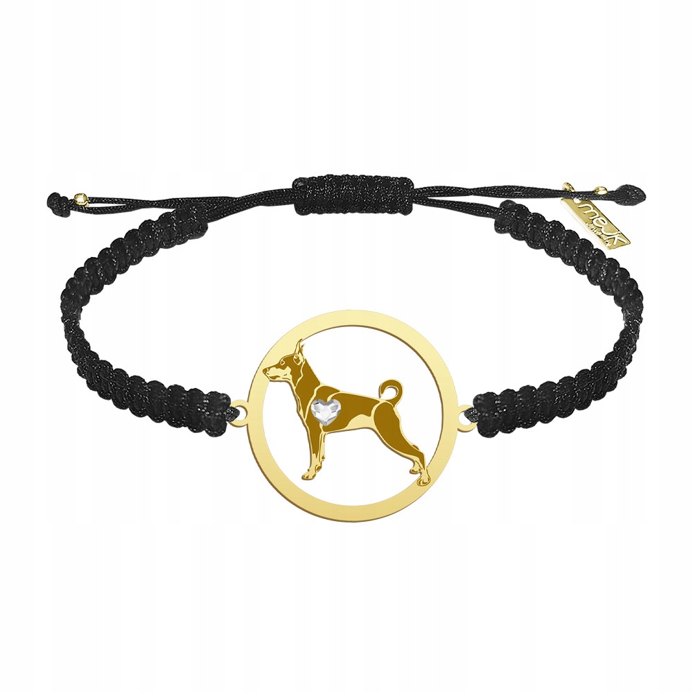 Zlatý náramek se psem Pinčer miniaturní 925 Makramé Žena Gravírování