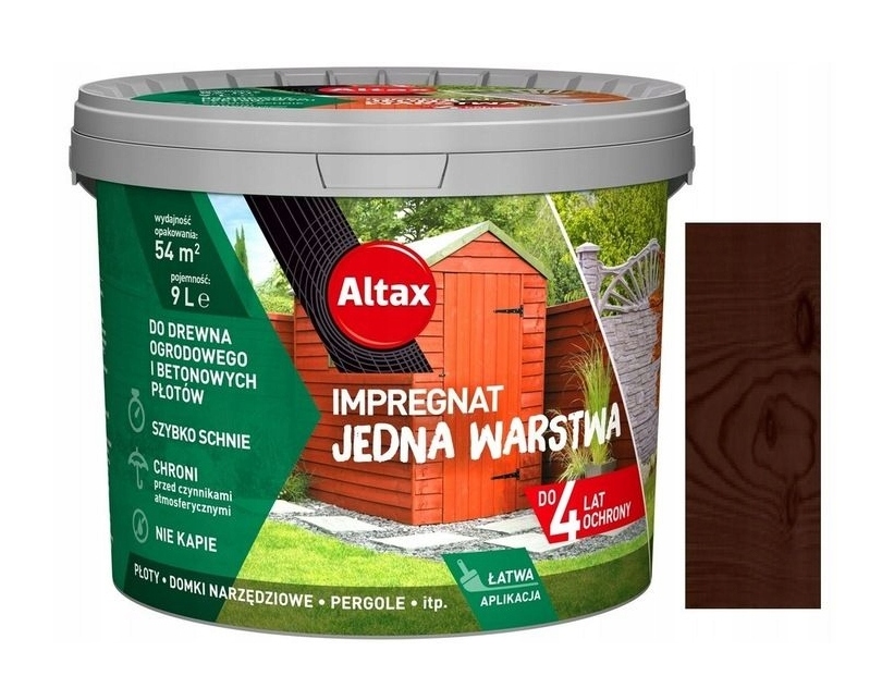 Altax Impregnat do drewna Ogrodowy Jedna Warstwa 9L Brąz farba