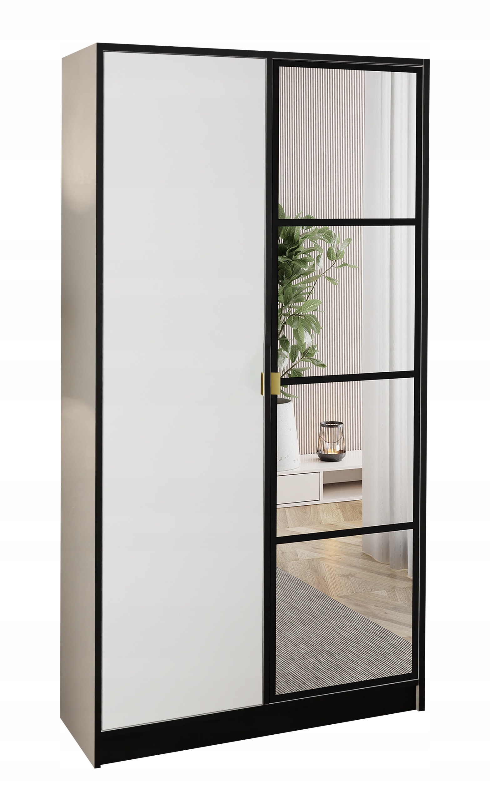 Dvoudveřová Skříň Lumi 105 2D bílá se zrcadlem , úchytka Pln.