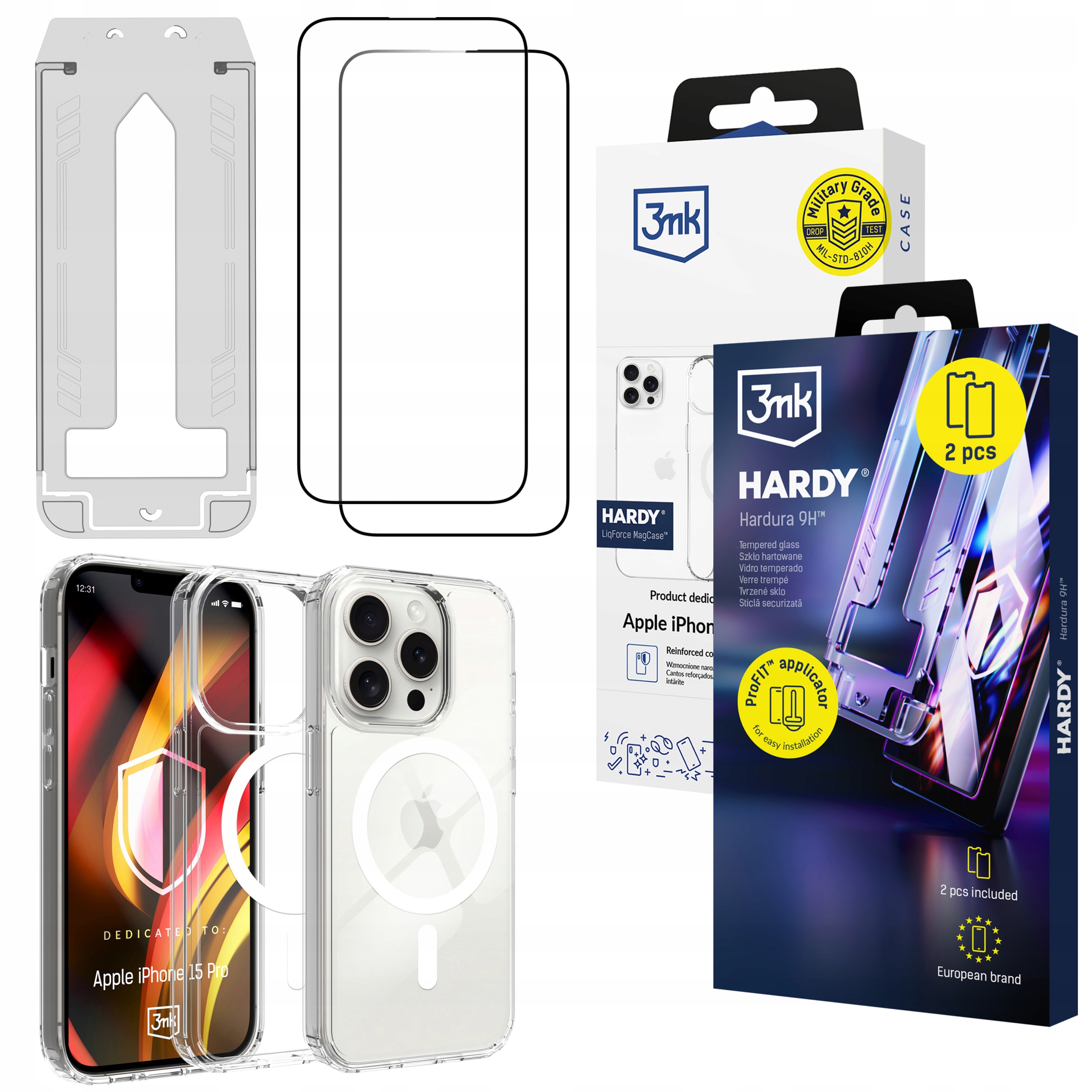 2x Szkło hartowane 9H pancerne etui case 3mk Hardy na Apple iPhone 15 Pro