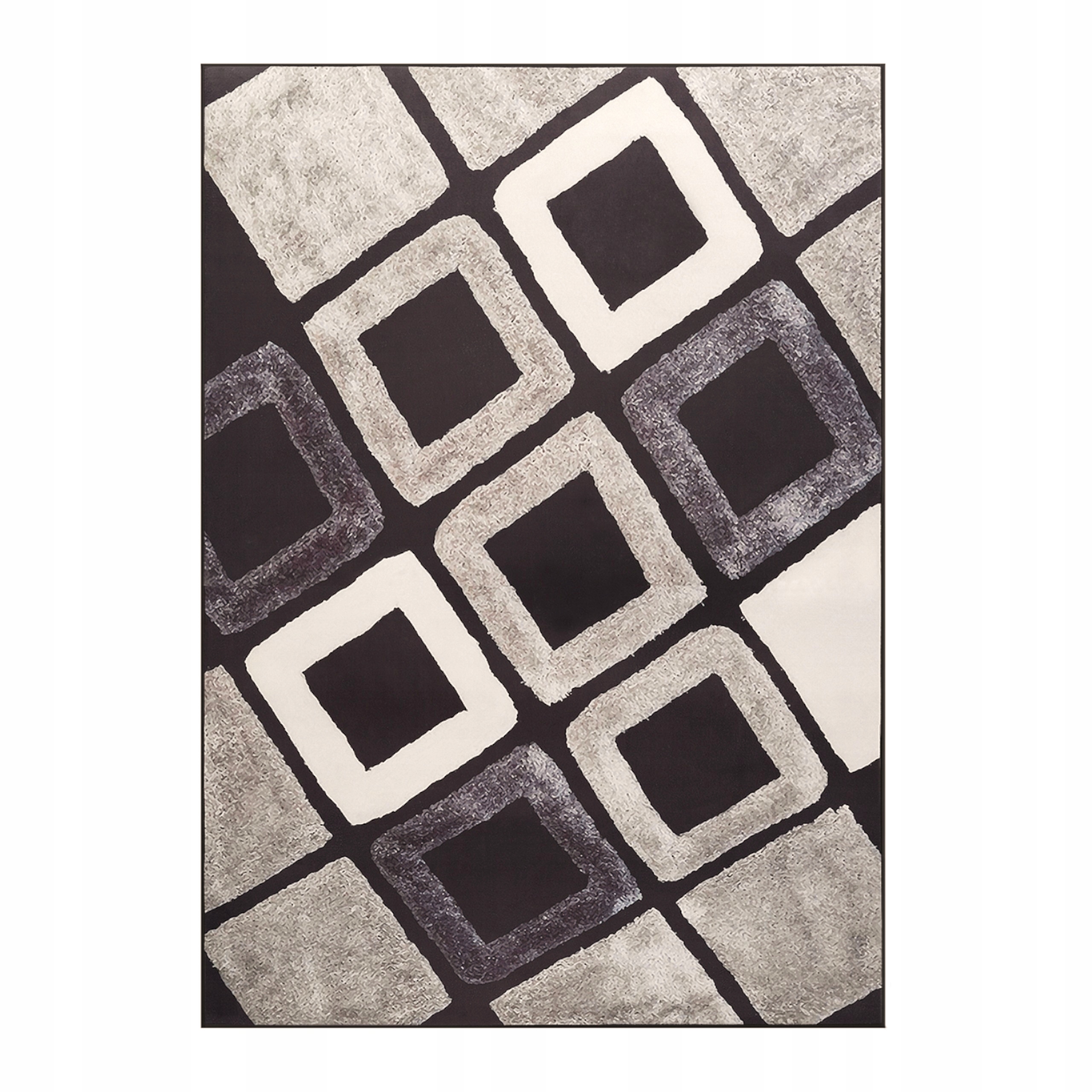 Koberec 120x170 Hnědý Černý Do Obývacího Pokoje Geometrické Čtverce Protiskluzové