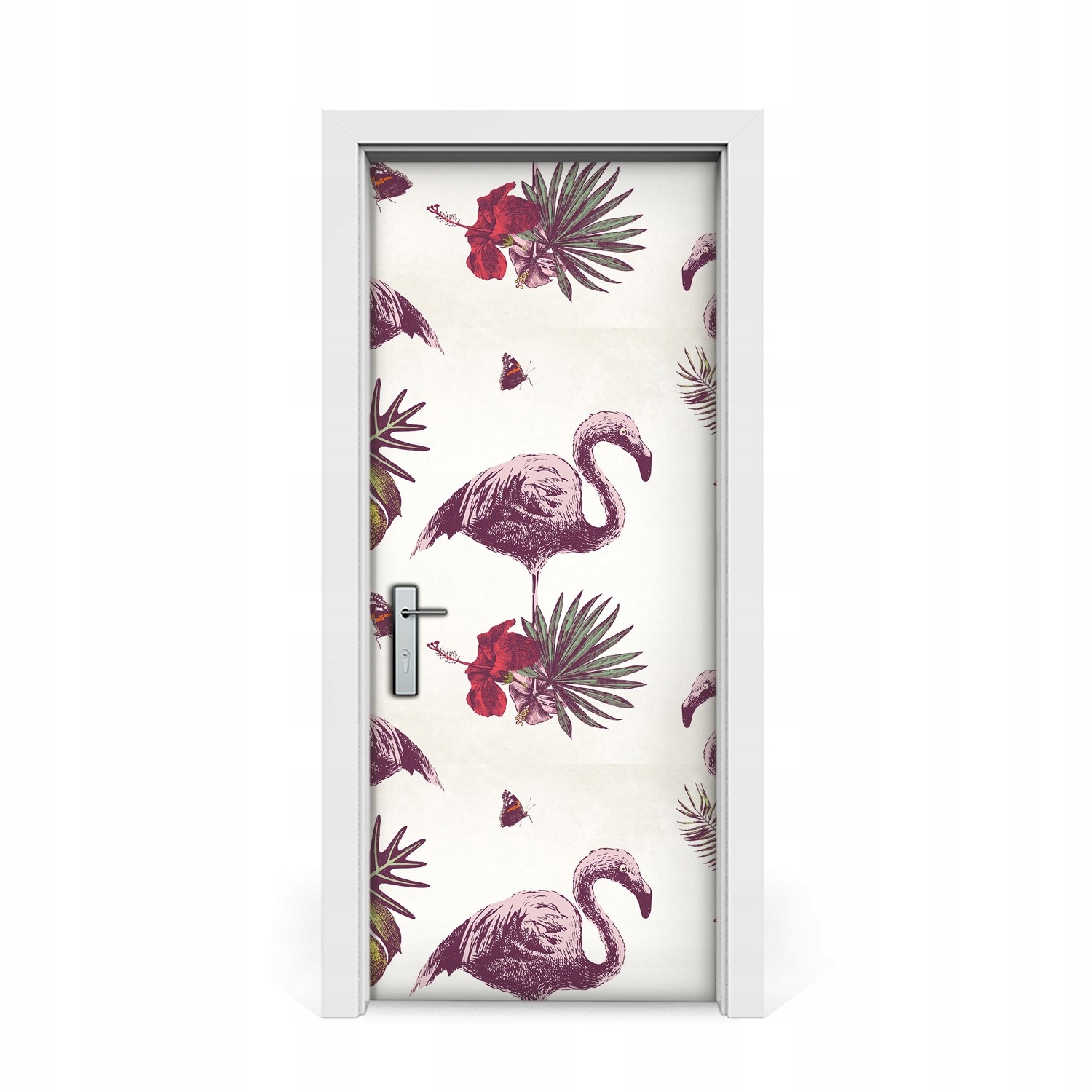 

Naklejka na drzwi Flamingi & Hibiskus 85x205