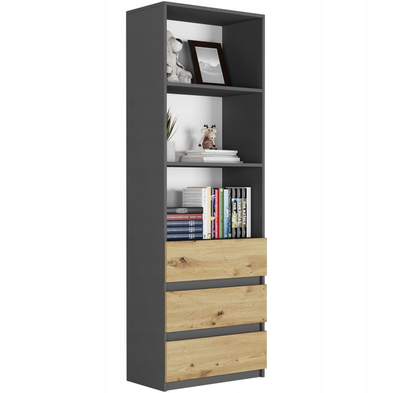 Kancelářský Regál Na Knihy 3 Zásuvky 3 Police Antracit MIX Artisan B-3