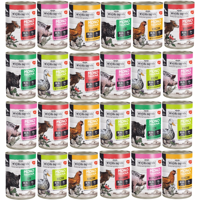 24x400g Wiejska Zagroda MIX Smaków Monobiałkowa karma mokra psa dorosłego