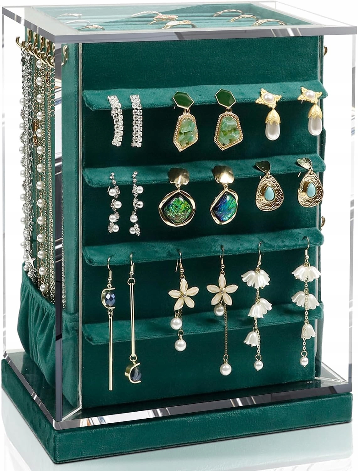 Kamier otočná šperkovnice na bižuterii o 360° s 5 zásuvkami (zelená)