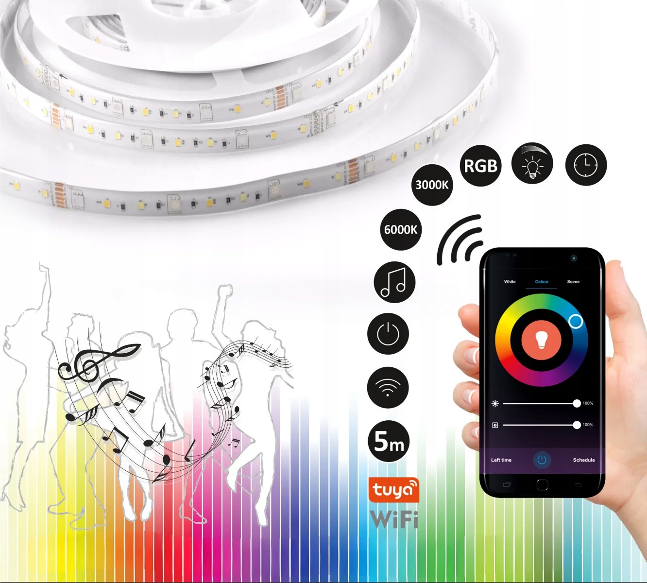 WiFi Led pásek 5 m Rgbw Rgb hudební pod postel do pokoje pro aplikace Polux