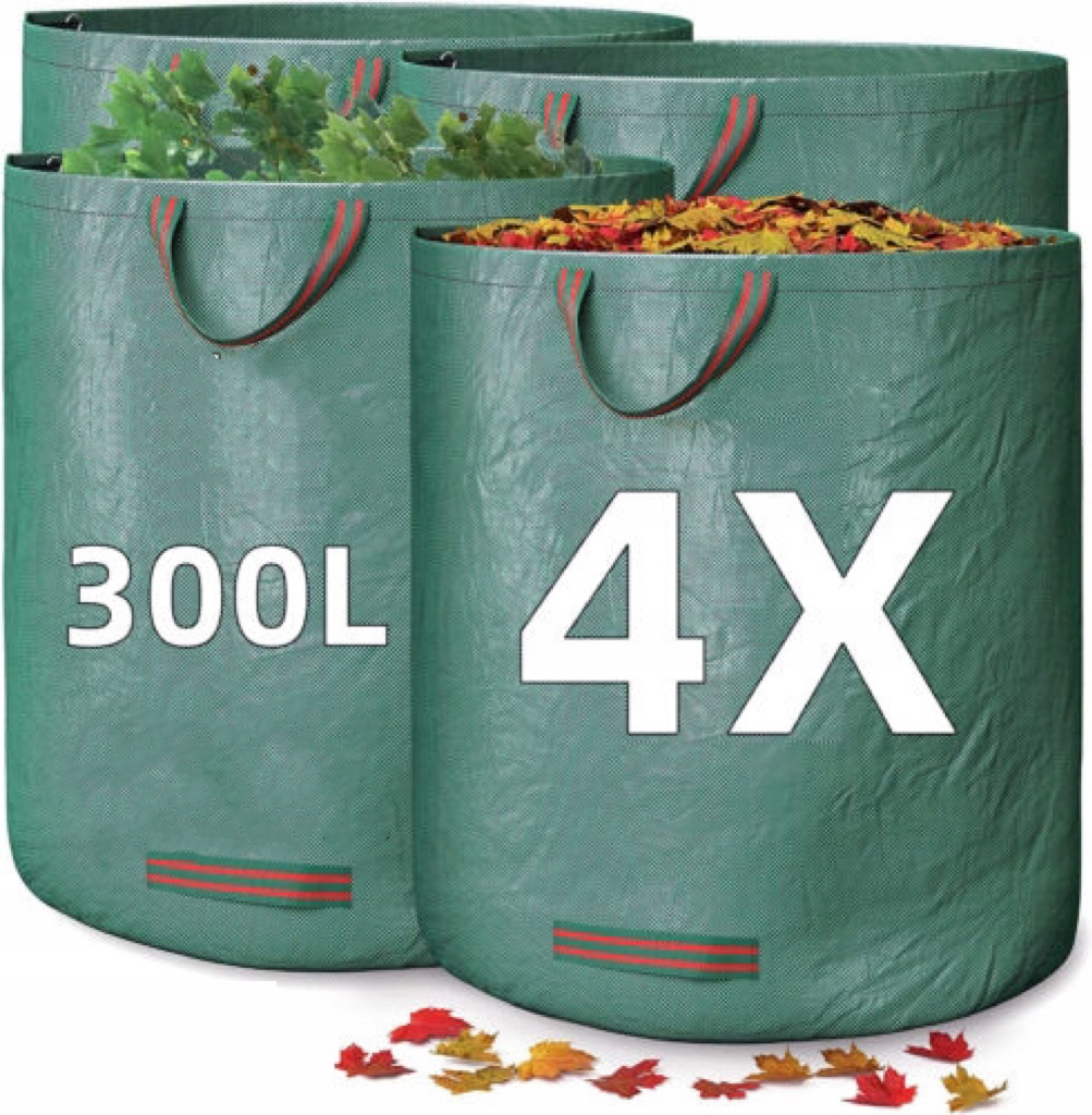 4x Worek Ogrodowy Kosz Na Liście Trawę Odpady 300L Rękawice Ogrodowe